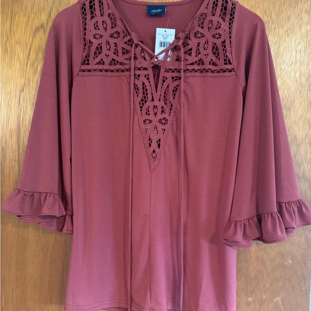 Daytrip Women's Terracotta Blouse with Lace Accents